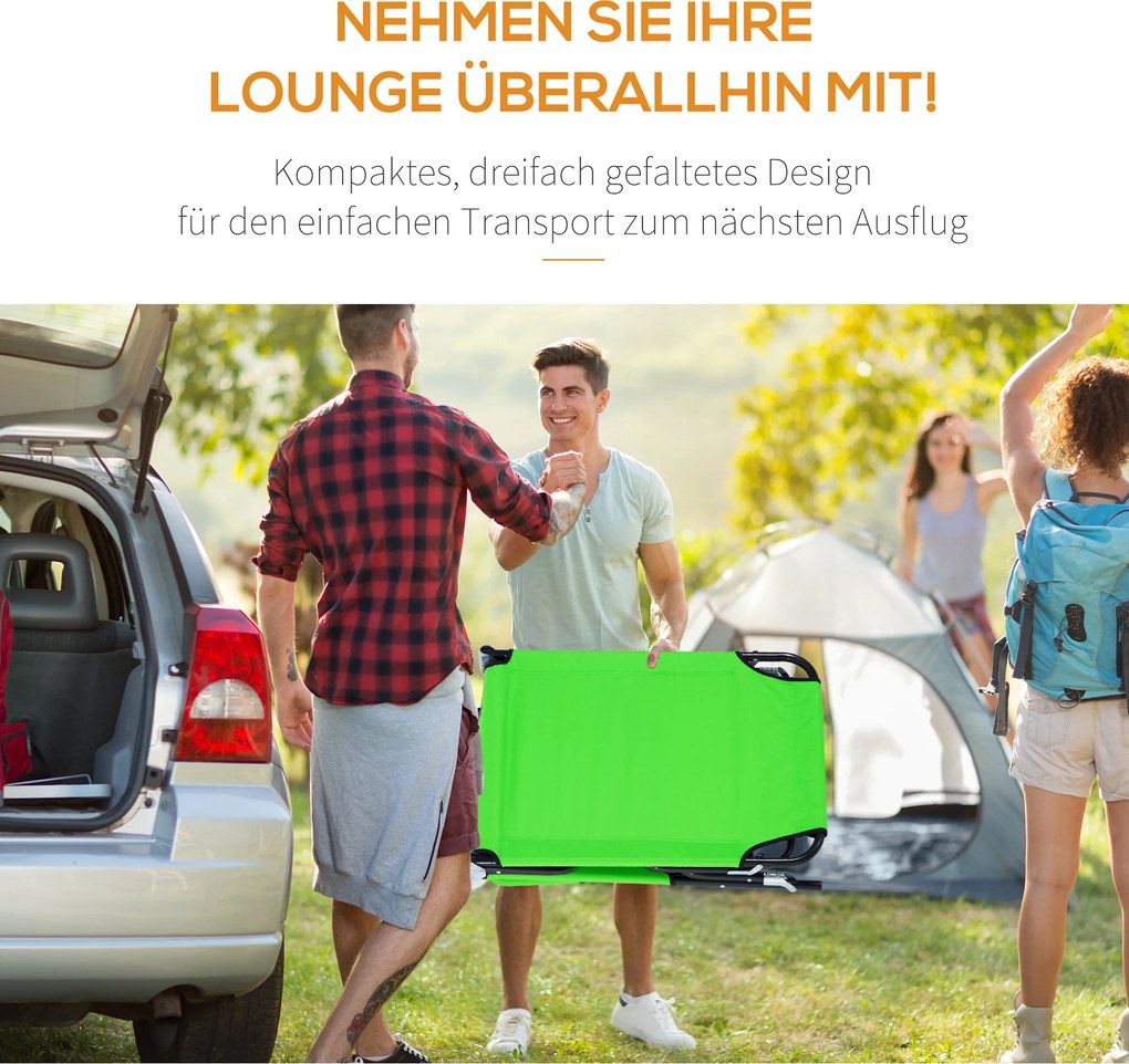 Outsunny Leżak z otworem na twarz & poduszką, składany, wodoodporne pokrycie, metalowy stelaż, zielony | Aosom PL