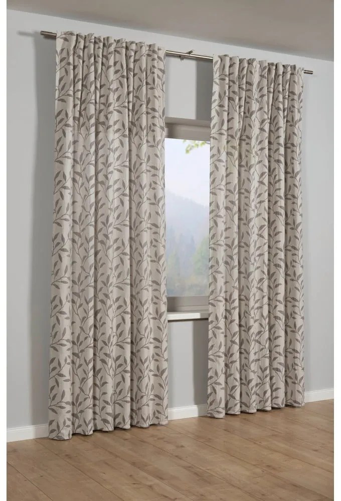 Szaro-beżowa zasłona z mieszanki lnu 140x245 cm List – Sehlbach
