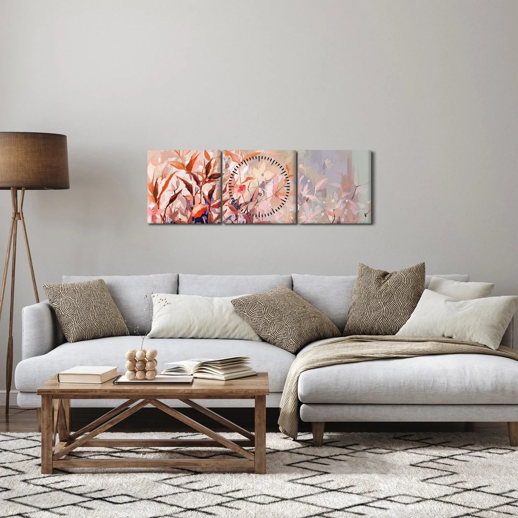 Obraz - Malowanie pastelami jesieni (z zegarem) (90x30 cm)