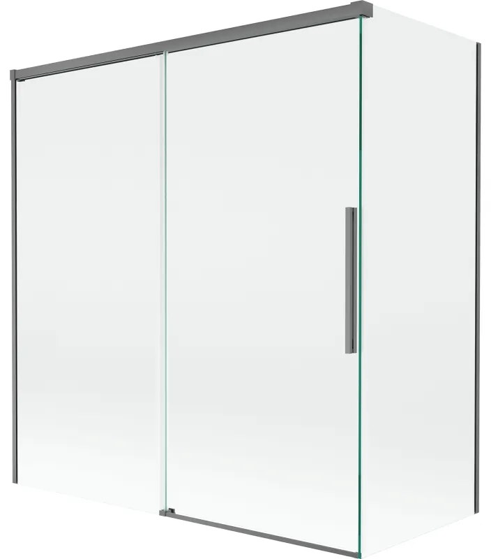 Mexen Rox parawan nawannowy 2-skrzydłowy rozsuwany 150 + 70 x 150 cm, transparent, gun metal - 8C9-150-070-95-00