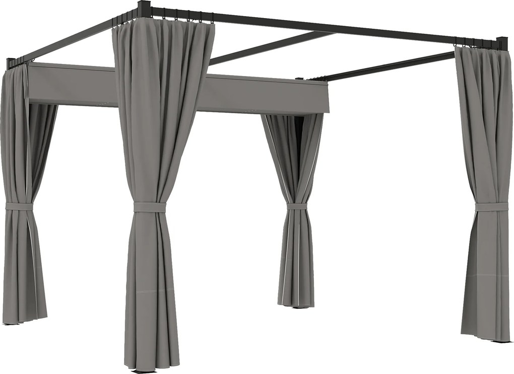 Outsunny Pergola 3 x 3 m Wolnostojący daszek tarasowy z przesuwanym dachem, 4 ścianki boczne, odporny na UV, Jasnoszary | Aosom PL