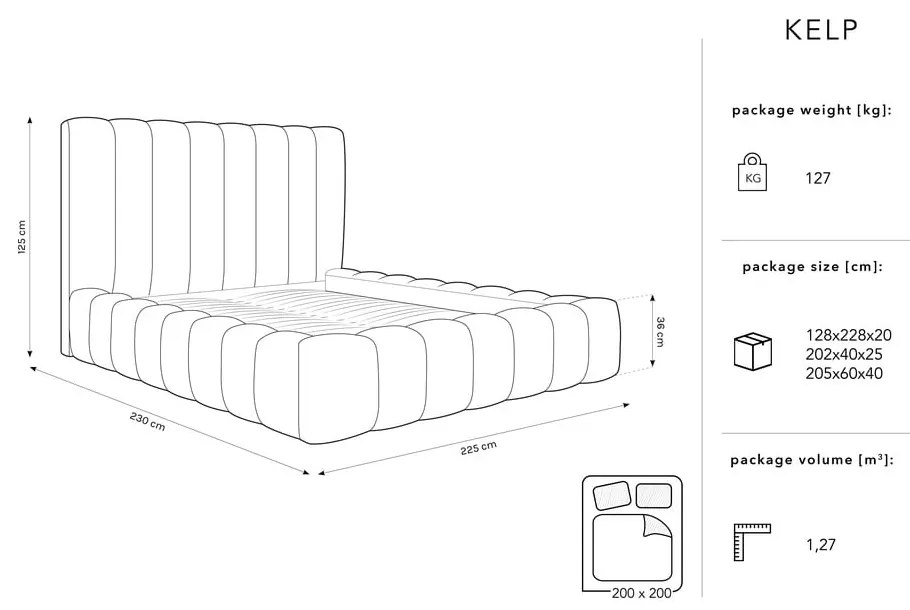 Beżowe tapicerowane łóżko dwuosobowe ze schowkiem i stelażem 200x200 cm Kelp – Micadoni Home