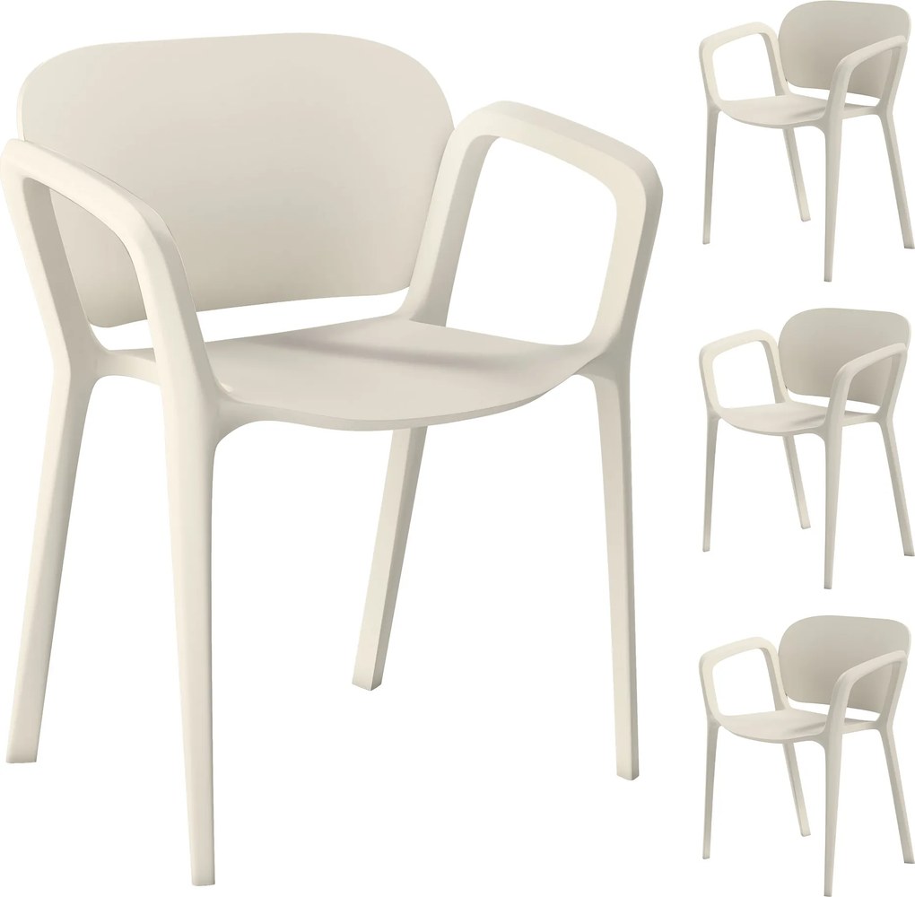 Outsunny Zestaw 4 Wodoodpornych Krzeseł Ogrodowych Stosowalnych z Podłokietnikami i Oparciem, Do 120 kg