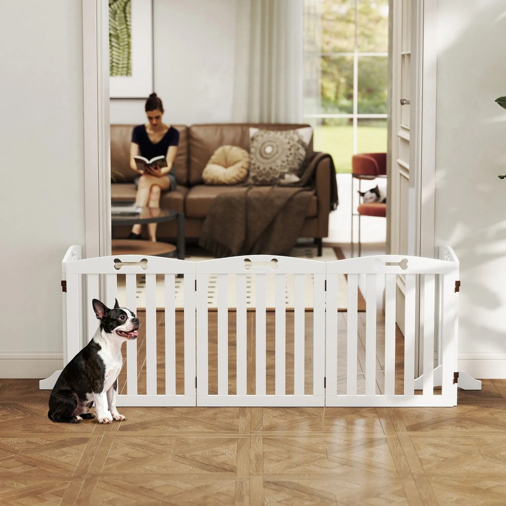 PawHut Wolnostojąca bramka dla psa z podpórkami, do framug drzwi, korytarza, schodów, 258 x 30 x 61 cm, Biała