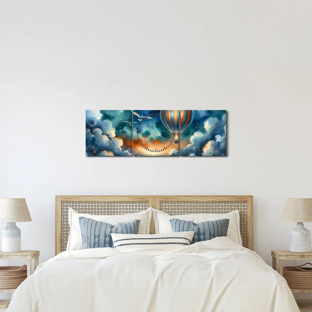 Obraz - Lot pod nocnym niebem (z zegarem) (90x30 cm)