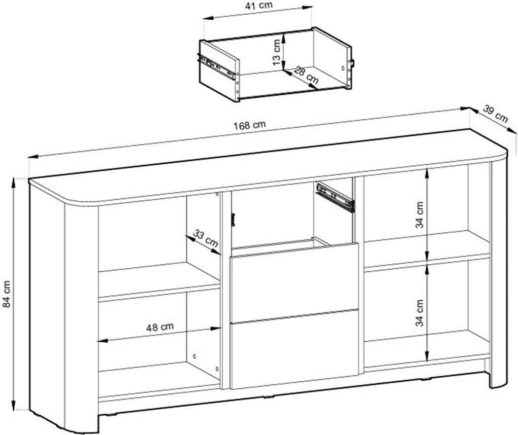 Komoda Sorrenti 168 cm z szufladami - kaszmir / złoty