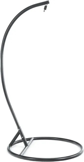 Czarne wiszące krzesło KOKON ze stojakiem, biało-szara poduszka