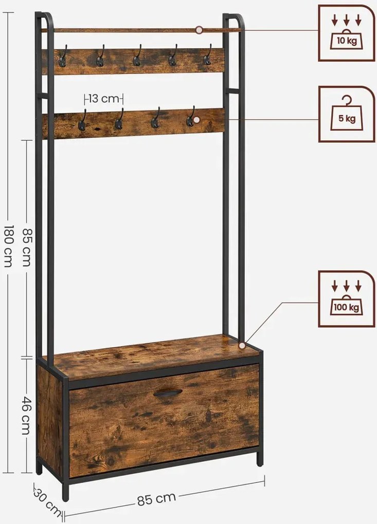 Loftowa szafka na buty z wieszakiem na ubrania H7-N24