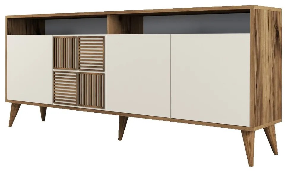 Kremowa niska komoda w dekorze orzecha 180x79 cm Milan – Kalune Design