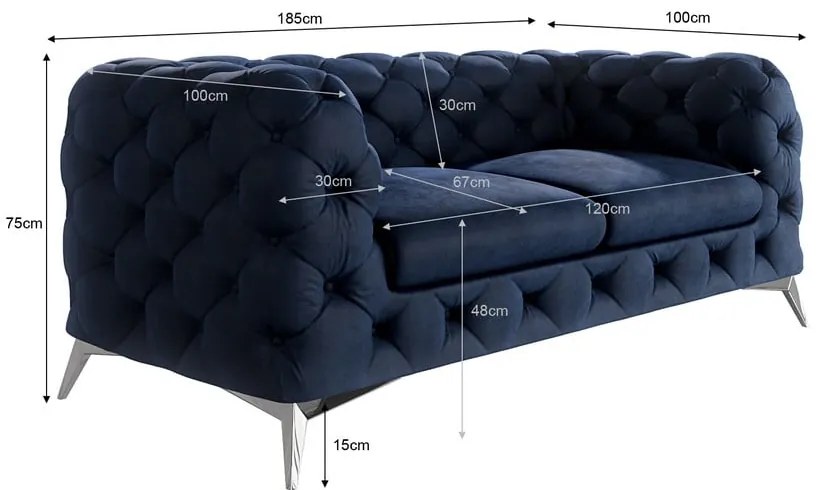 Ciemnoniebieska aksamitna sofa 185 cm Chelsea – Ropez