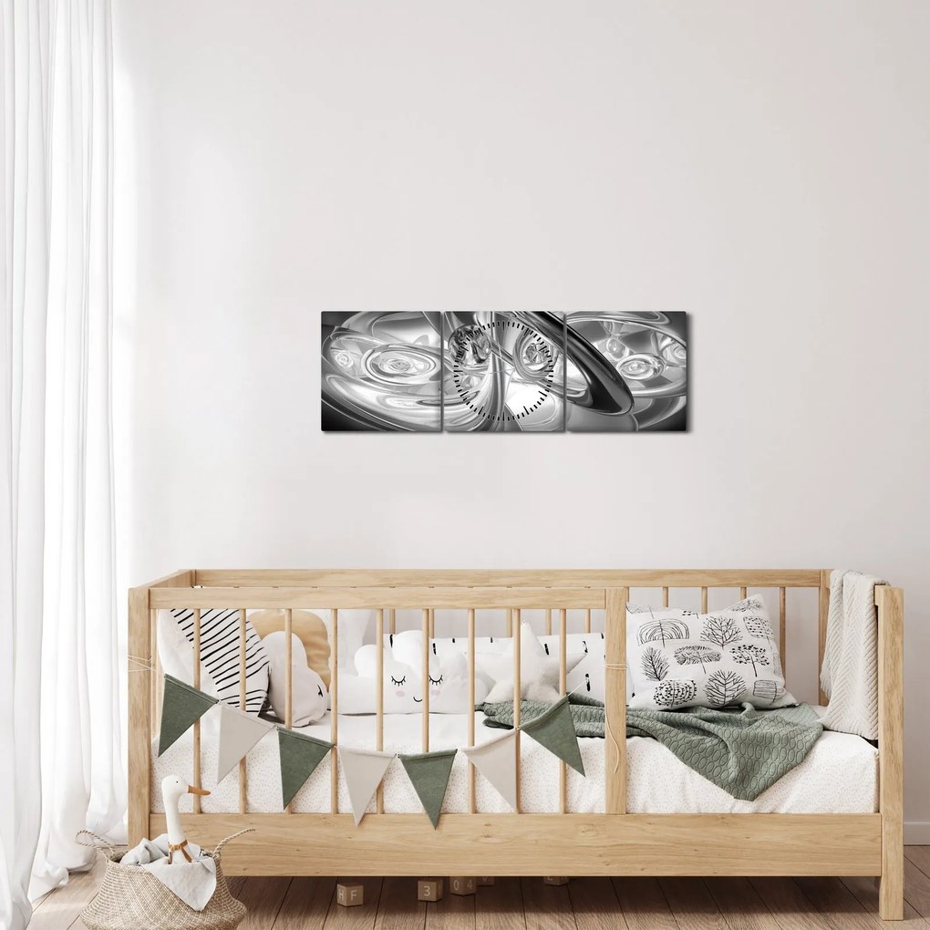 Obraz nowoczesnej szarej abstrakcji (z zegarem) (90x30 cm)