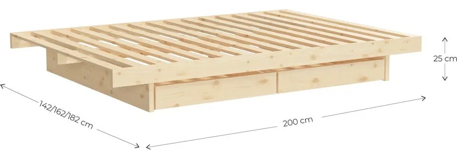 Naturalne łóżko dwuosobowe z litego drewna sosnowego ze schowkiem i stelażem 160x200 cm Kanso – Karup Design