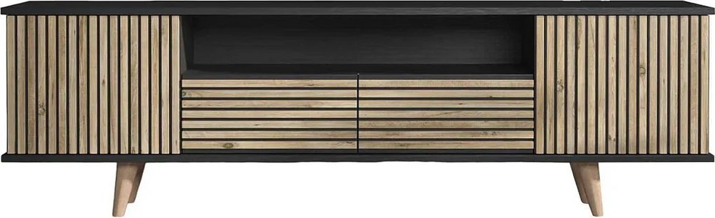 Stojak pod TV – 180 cm x 55 cm x 35 cm – Czarny, Drewno, Sosna Atlantycka – Płyta wiórowa