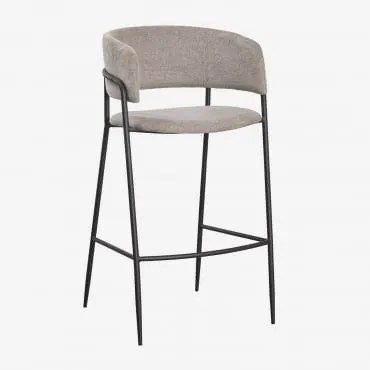 Zestaw 4 Tapicerowanych Wysokich Stołków Nalon Czarny & ↑75 Cm & Tkaniny Piaskowy Brąz - Sklum