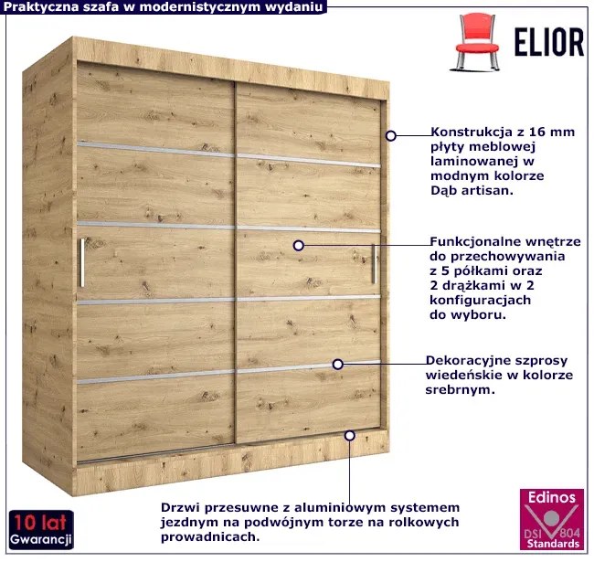 Szafa przesuwna dąb artisan 180 cm - Bohosa 5X