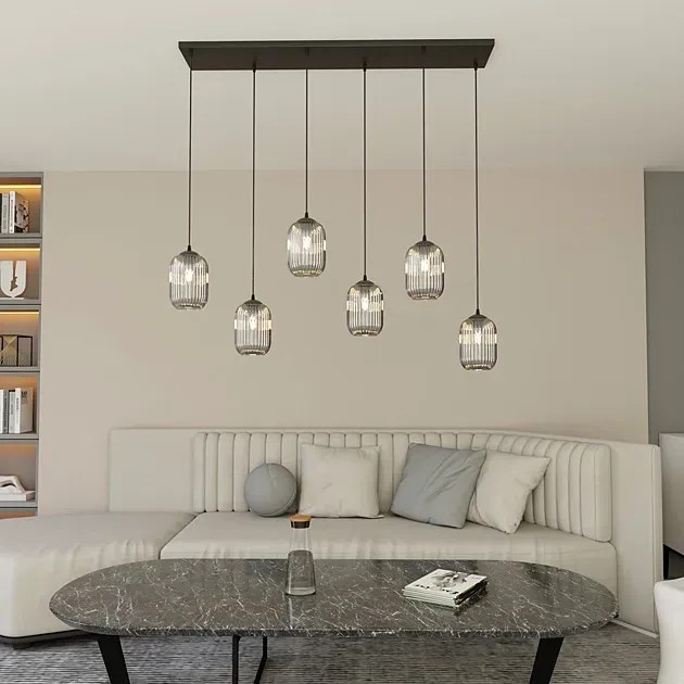 Loftowa wisząca lampa z sześcioma kloszami - 3X D166 L4-W46