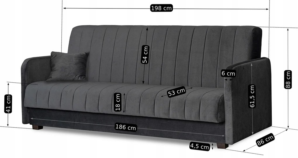 Sofa z Funkcją Spania PORTO Wersalka Rozkładana Dwuosobowa Szara Nowoczesna do Salonu