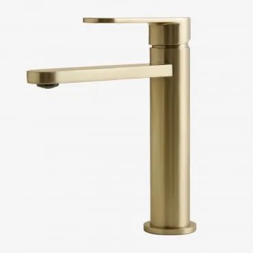 Mosiężna Bateria Umywalkowa Alameda Szczotkowane Złoto & ↑20 Cm - Sklum