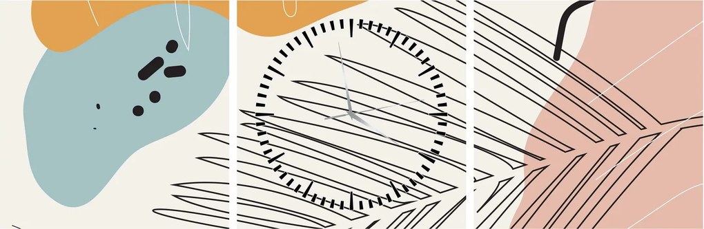 Obraz - ilustracja liścia (z zegarem) (90x30 cm)