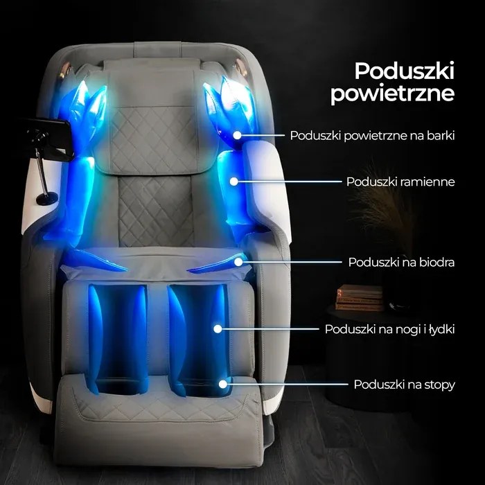 Fotel Masujący VX MAX Wypoczynkowy Relaksacyjny Szary Ekoskóra Loft