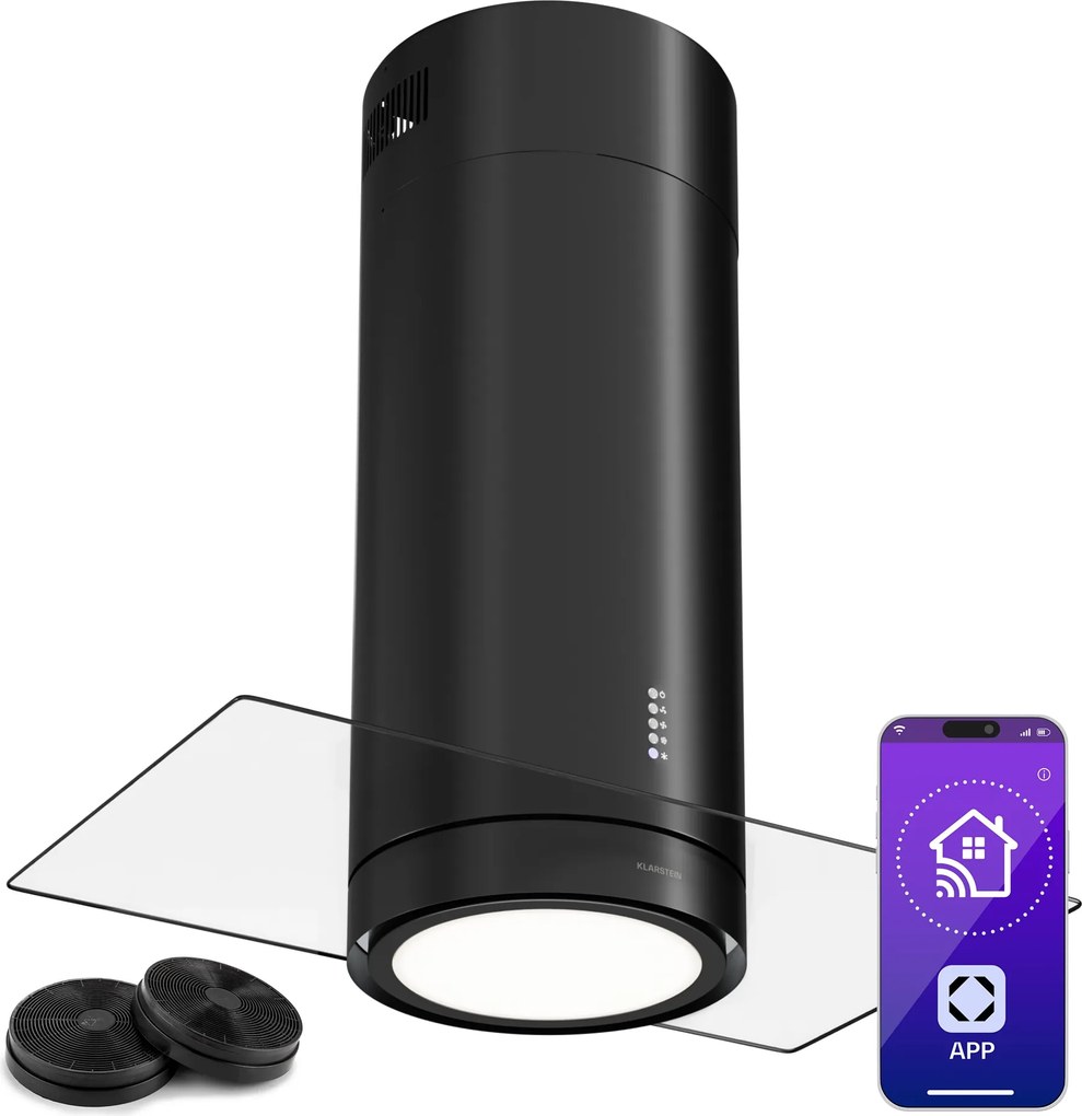 Klarstein Beretta Premium Smart 90cm 471.8 m³/h Okap Wyspowy Czarny