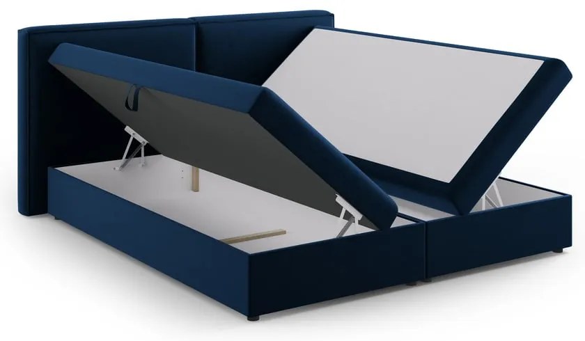 Ciemnoniebieskie łóżko boxspring ze schowkiem 160x200 cm Arendal – Cosmopolitan Design