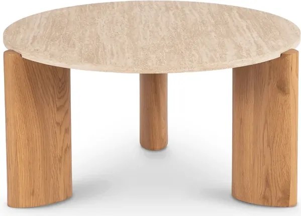Stolik Kawowy TRAVERTINO MAX 80 cm Trawertyn/Dąb Japandi