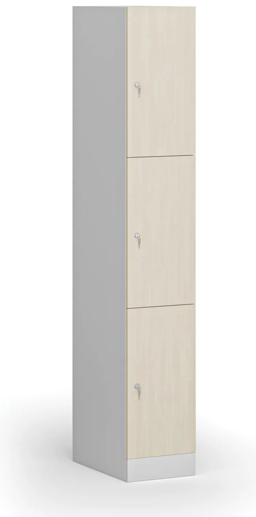 Szafka skrytkowa S1, 3 schowki, 1850 x 300 x 500 mm, demontaż, zamek cylindryczny, drzwi laminowane, brzoza