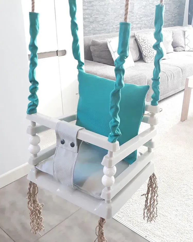 Turkusowa huśtawka dziecięca 3w1 B0-W04