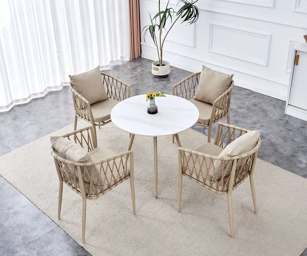 Okrągły stół jadalniany z beżowymi nogami MELODY 70x70, biały