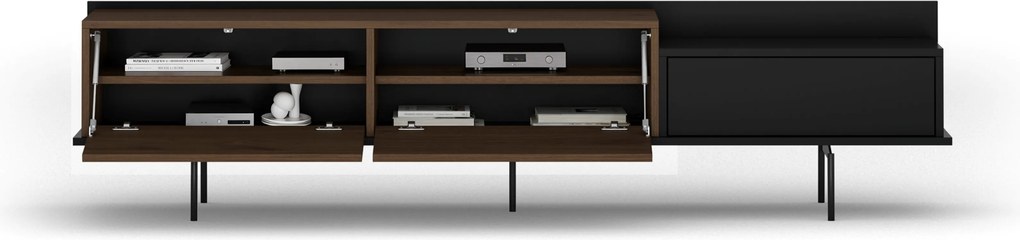Szafka RTV Zenar 200 cm z metalowymi nogami i szufladą - orzech elegant / czarny