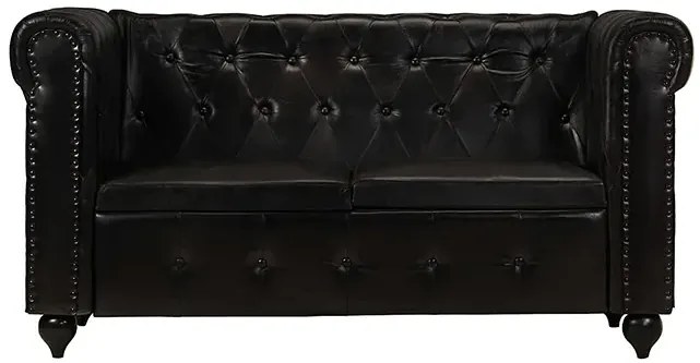 Skórzana 2-osobowa czarna sofa w stylu Chesterfield - Clementine 2Q