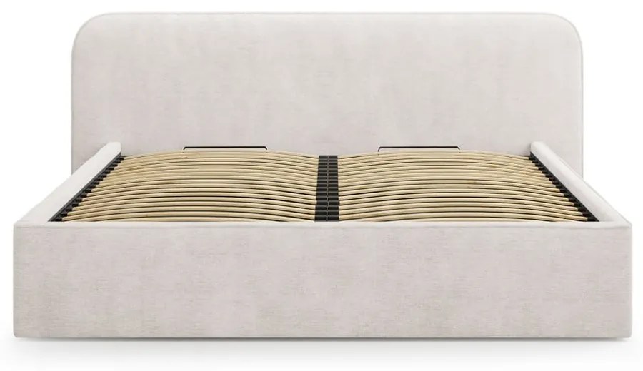 Białe tapicerowane łóżko dwuosobowe ze schowkiem i stelażem 160x200 cm Elizabeth – Micadoni