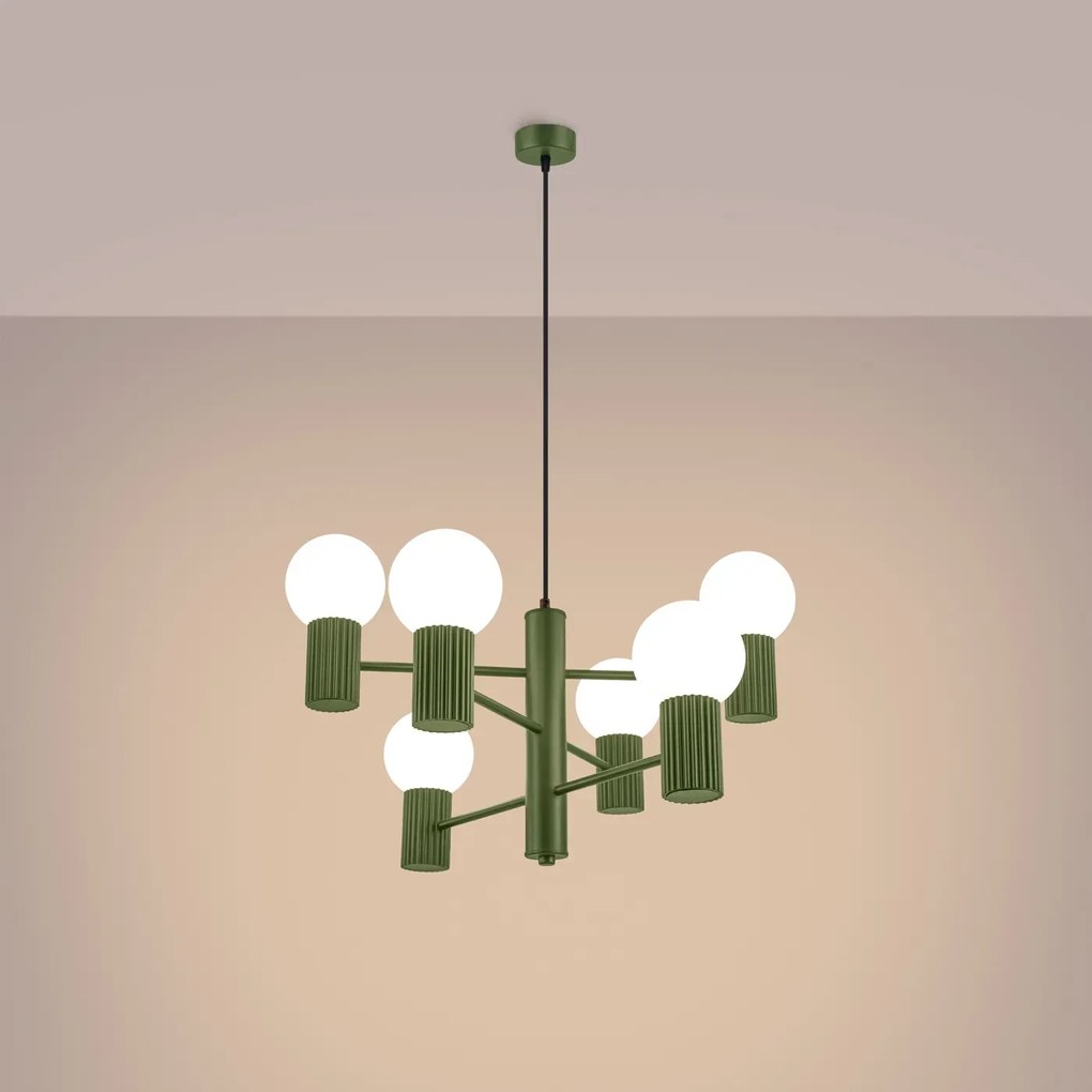 Żyrandol HALO 6 zielony oliwkowy ryflowany SOLLUX  LIGHTING