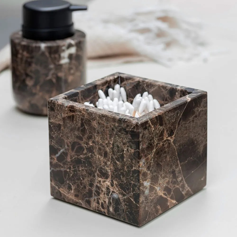 Ciemnobrązowy marmurowy organizer łazienkowy na waciki Marble – Mette Ditmer Denmark
