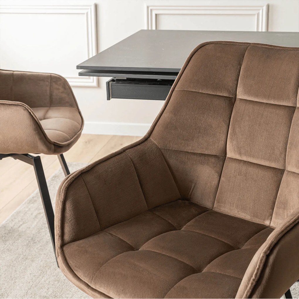 Krzesło Tapicerowane Obrotowe do Salonu LUNA Brązowe Nowoczesne Loft