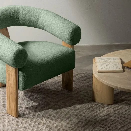 Ciemnozielony designerski fotel KOKEI, dąb