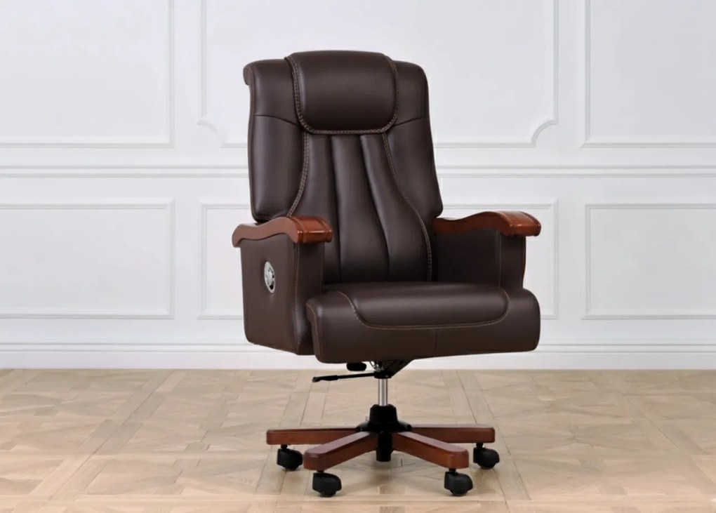 Stylowy skórzany fotel gabinetowy Prestige. Klasyczny fotel do biura. Ekskluzywny design i wysoka jakość. Meble gabinetowe do kancelarii.