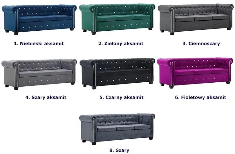 3-osobowa czarna sofa w stylu Chesterfield - Charlotte 3Q