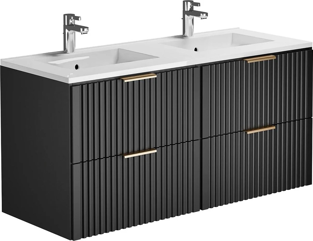 Szafka łazienkowa wisząca  ryflowana z umywalką wpuszczaną w blat - Czarny - 120 cm - ZEVARA