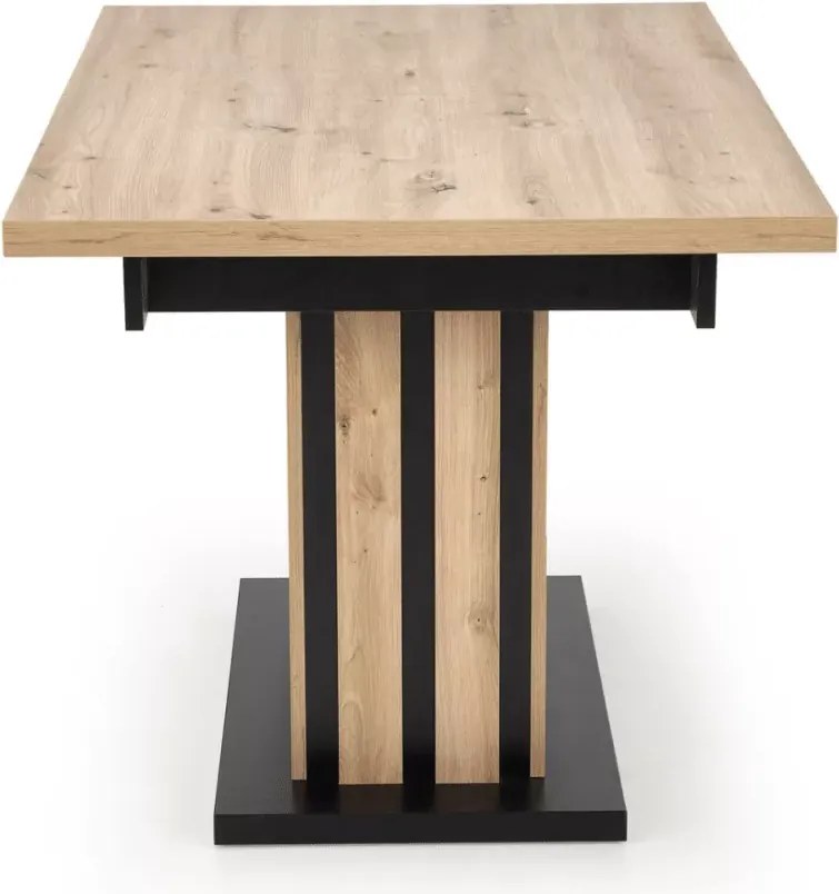 Rozkładany stół prostokątny Altus 160 (210) x 90 – wykonany z płyty laminowanej w kolorze dąb artisan / czarny