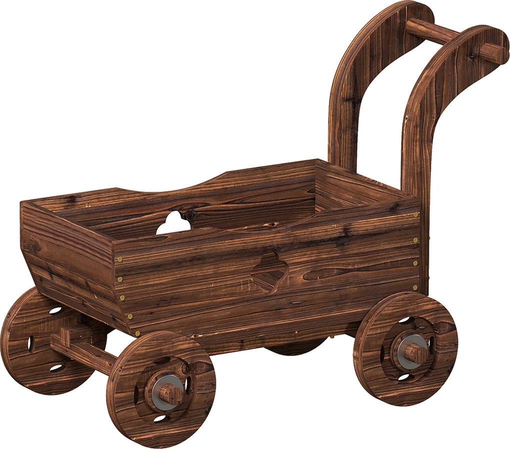 Outsunny Podwyższone łóżko drewniane, donica w formie wózka z 4 kołami i uchwytem, 68 x 38 x 52 cm | Aosom PL