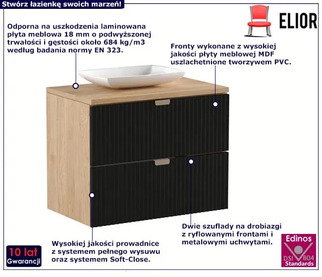 Szafka pod umywalkę z 2 szufladami czarny + orzech Enda 4XL5-A60