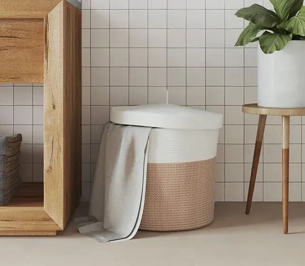 Brązowo-biały kosz na pranie z pokrywą W4-G19