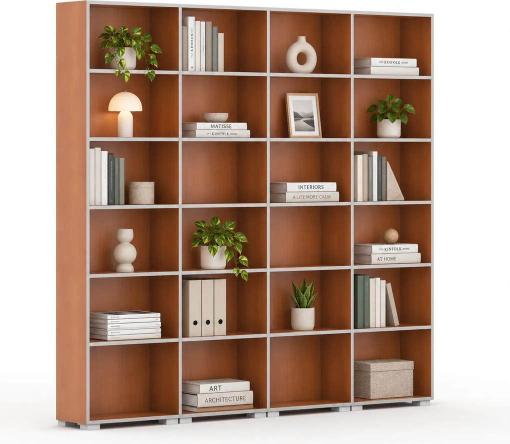 Biblioteka SILVER LINE, 4 kolumny, 2230 x 2400 x 400 mm, czereśnia