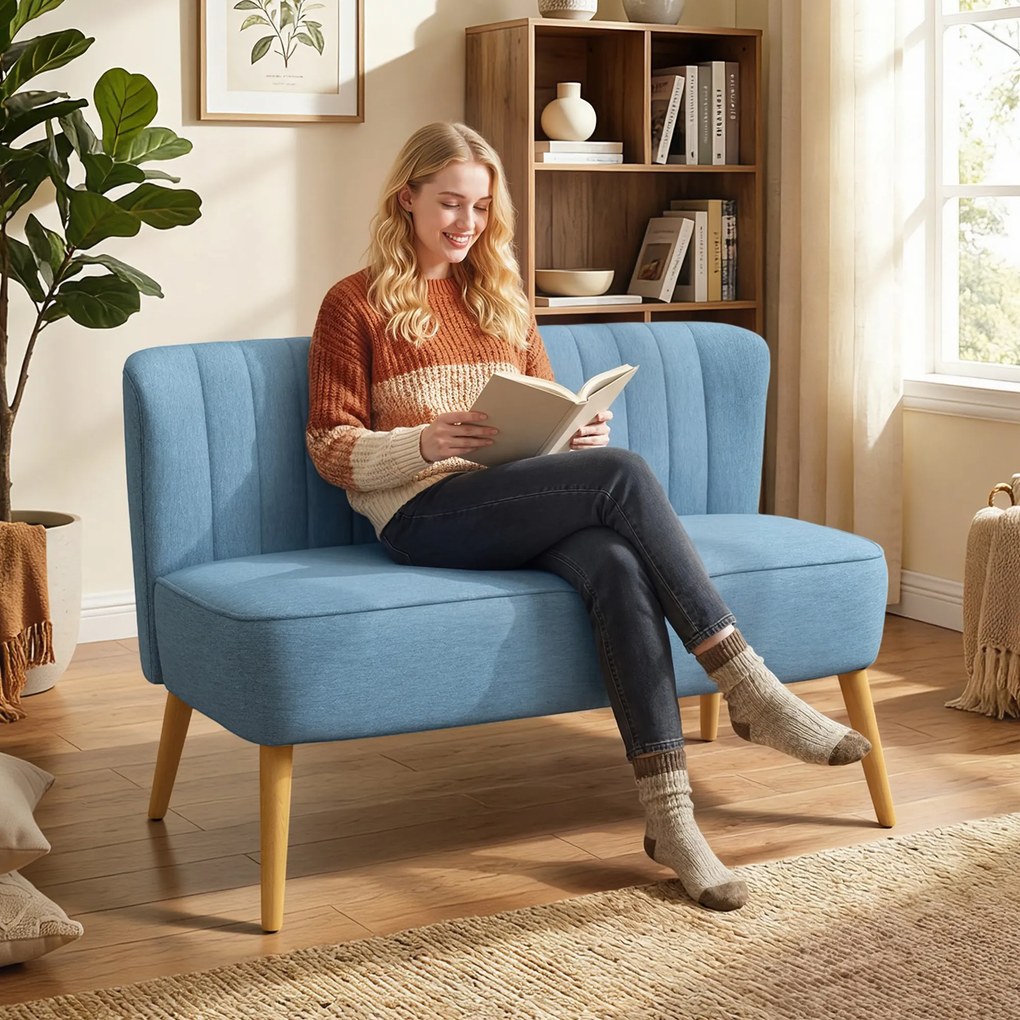 HOMCOM Sofa 2-osobowa, miękka tapicerka, łatwa w pielęgnacji, do 220 kg, 117 x 56,5 x 77 cm, niebieska | Aosom PL