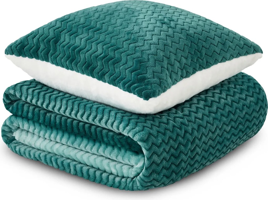 KOC I PODUSZKA WARM HUG TURKUSOWY OMBRE 200x200 cm Lazurowy