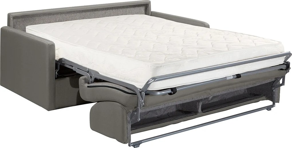 Kanapa 4-osobowa rozkładana typu express z weluru w kolorze antracytowymz siedziskiem z pianki z pamięcią kształtu - Powierzchnia spania 160 cm - Materac 18 cm CALIFE