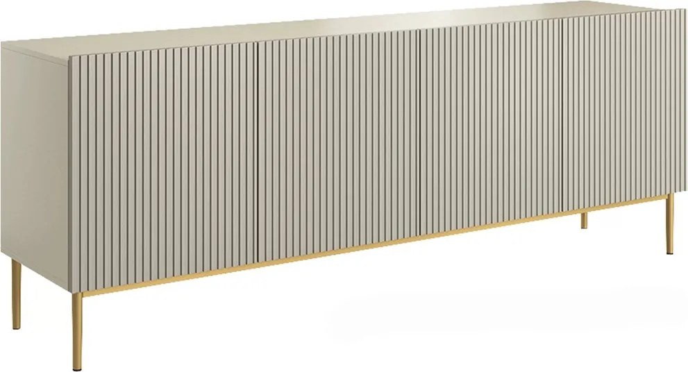 Komoda Nicole 200 cm czterodrzwiowa z ryflowanym frontem - kaszmir / złote nóżki