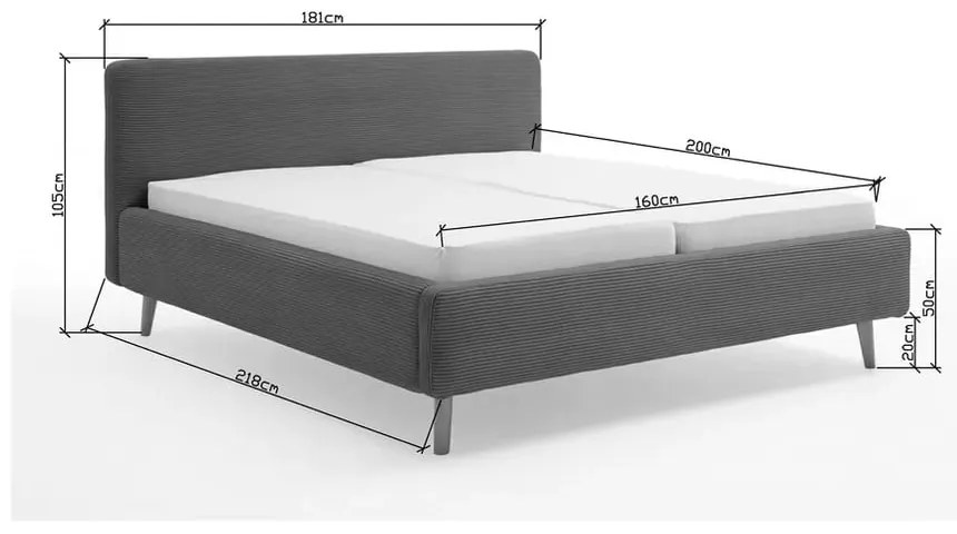 Szare tapicerowane łóżko dwuosobowe ze schowkiem i stelażem 160x200 cm Mattis – Meise Möbel